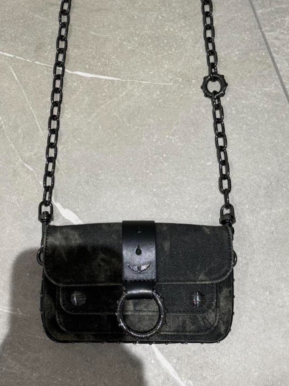 Black Chain Strap Crossbody Bag - Women